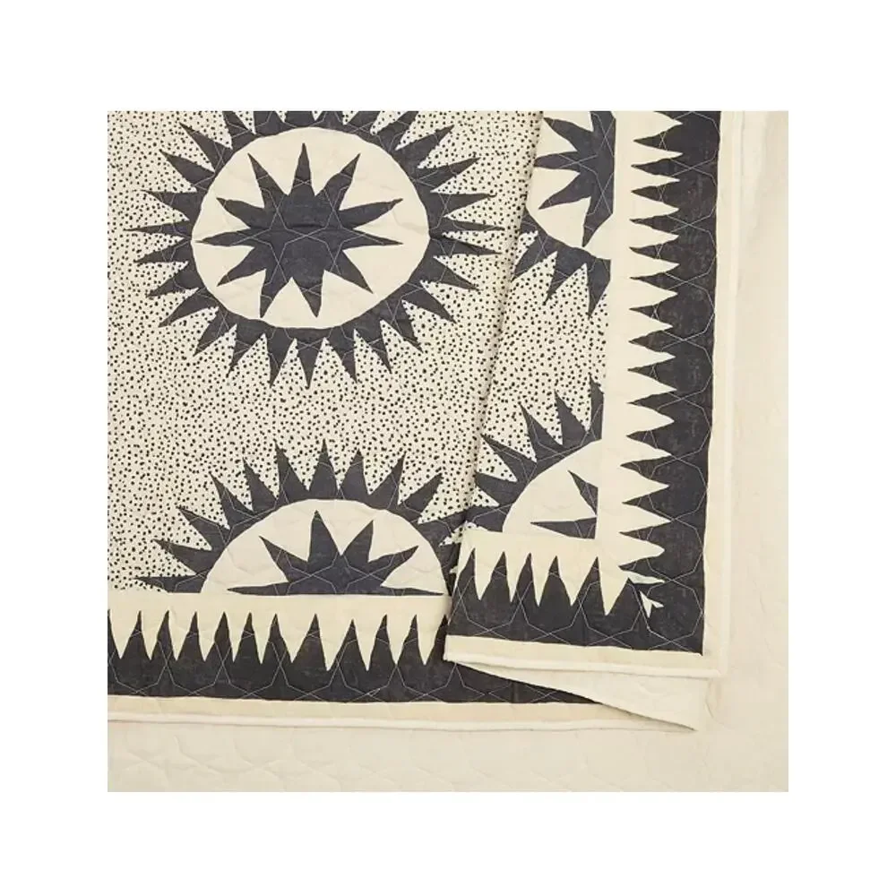 Soleil 4-Piece Medallion Cotton Quilt Set Jungalow Queen black white boho sun